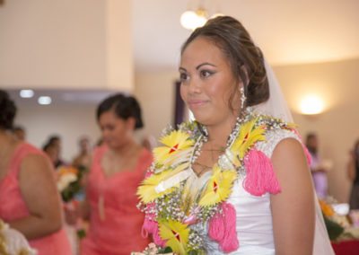 Closeup of beautiful Tokelauan bride in church