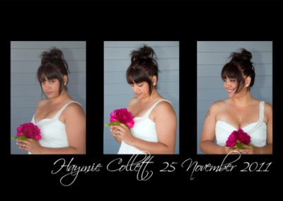 black framed triptych of beautiful young bride