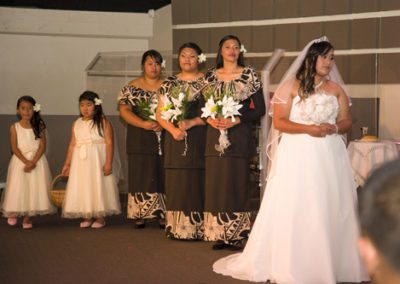 Samoan wedding, bride, daughters & bridesmaids onstage, during modern setting wedding ceremony