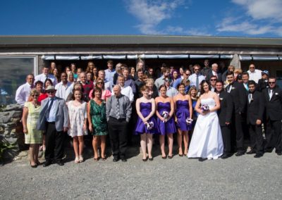 Pencarrow Lodge wedding large group photo on steps of Lodge