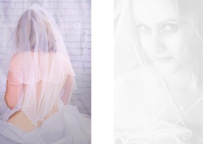 2 high key closeups of brides wearing veils