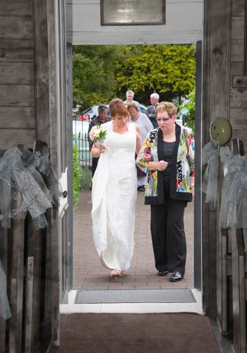 mother walking bride into Wallaceville church