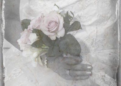 closeup of bridal bouquet, vintage effect